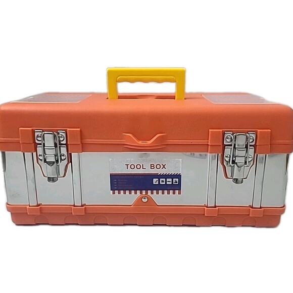 New Plastic And Metal Toolbox w/ Tray & Lid Storage - Tool Box 17"x 9.25" - Picture 1 of 7